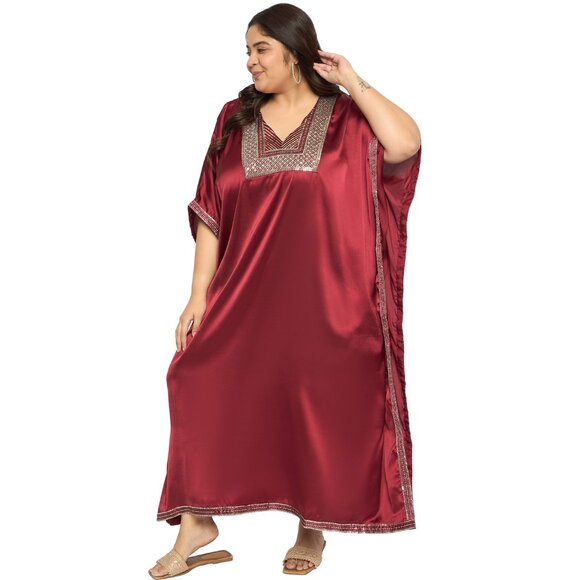 Gypsie Blu Kaftan Dress for Women Satin Sequences Gown Dresses for Stylish Maxi - Picture 4 of 7